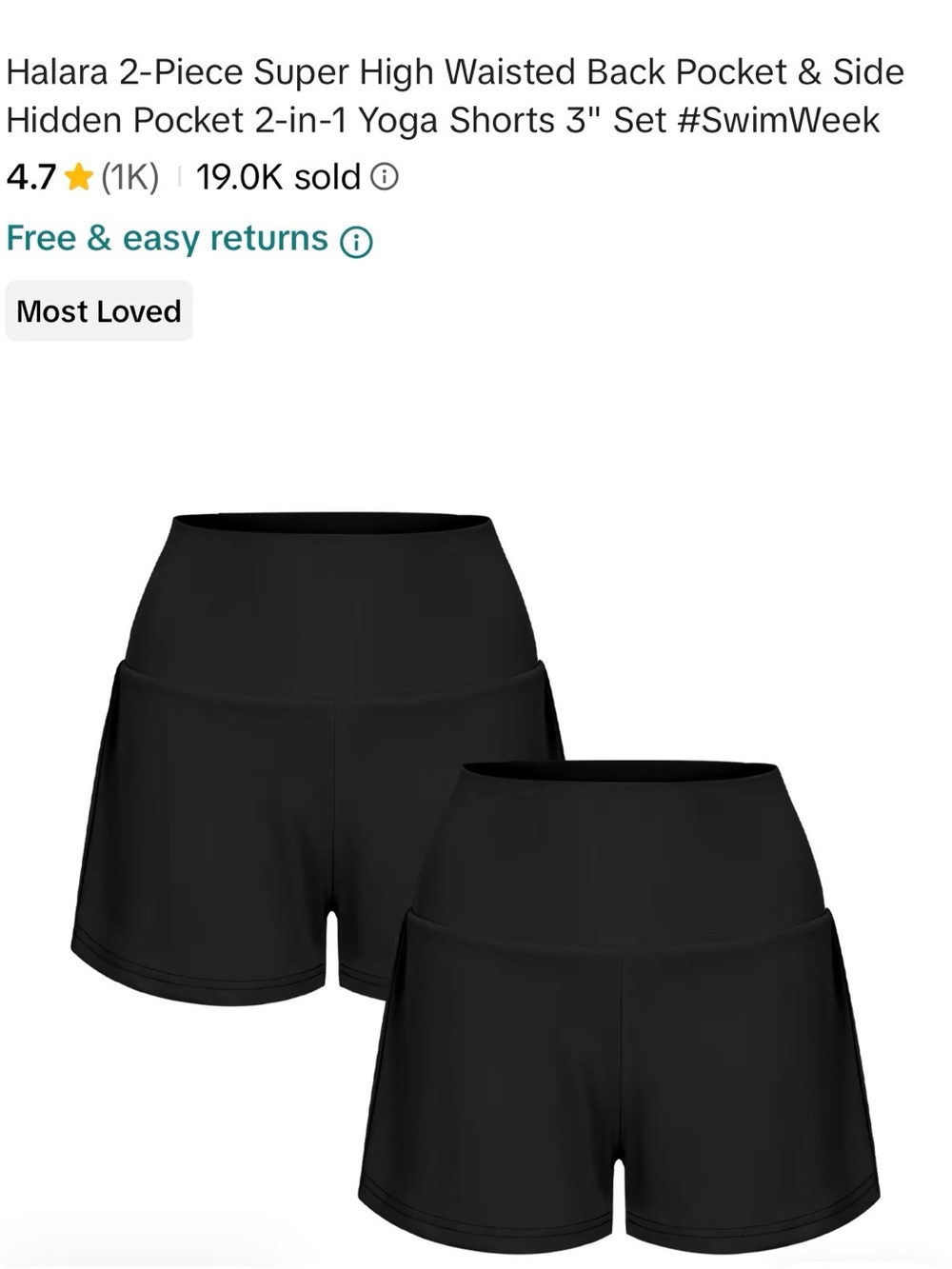 HALARA Black Super High Waist 2-Pack Yoga Shorts